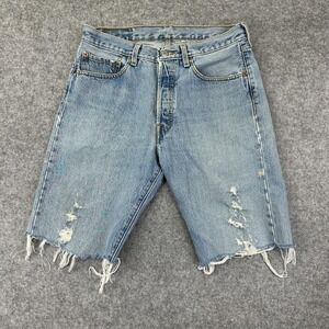 Levis Vintage 501 Cutoff Jean Shorts Mens 32 Blue Light Wash Cotton Distressed